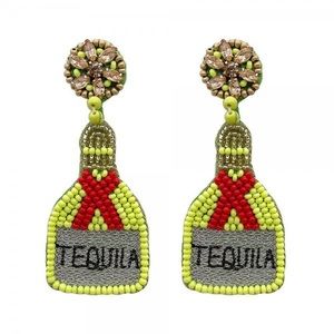BEADED TEQUILA BOTTLE DROP EARRINGS NWT